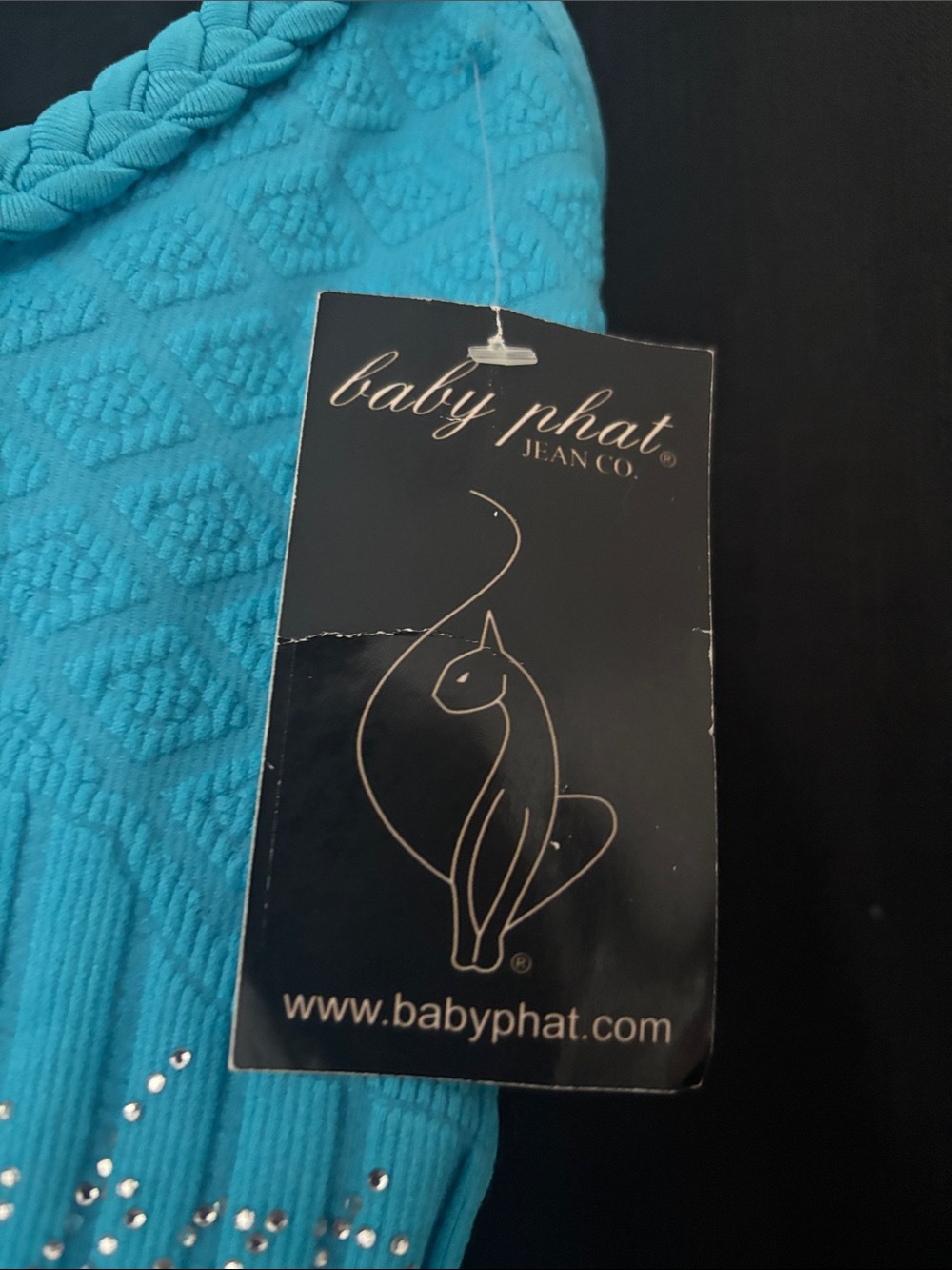 Baby Phat Turquoise Ribbed Tank with Braided Straps & Rhinestone Logo - Picture 2 of 6
